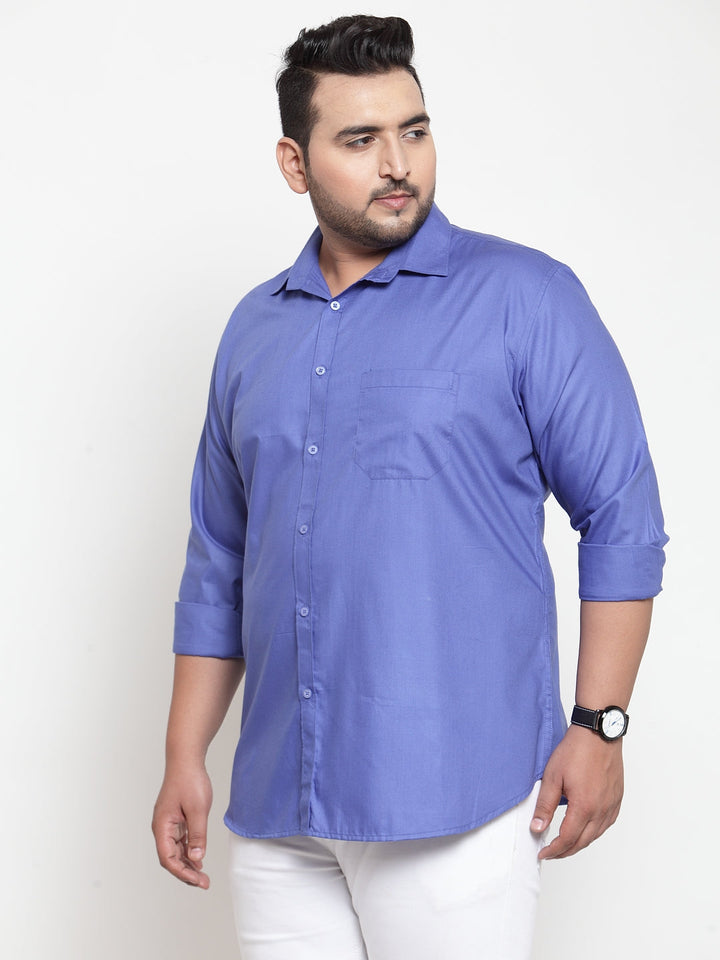 Men Blue Regular Fit Solid Casual Shirt