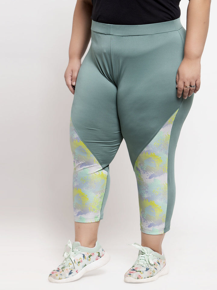 Women Green Colourblocked Slim-Fit Capris