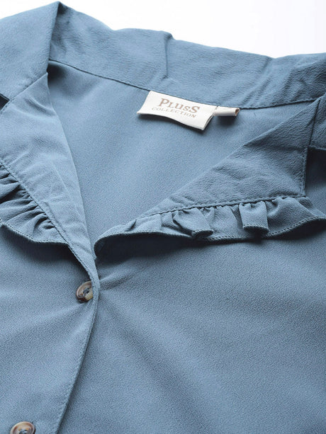 plusS Women Blue Regular Fit Casual Shirt