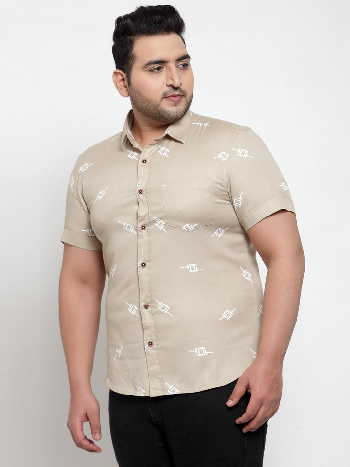 plusS Men Plus Size Beige Printed Casual Shirt