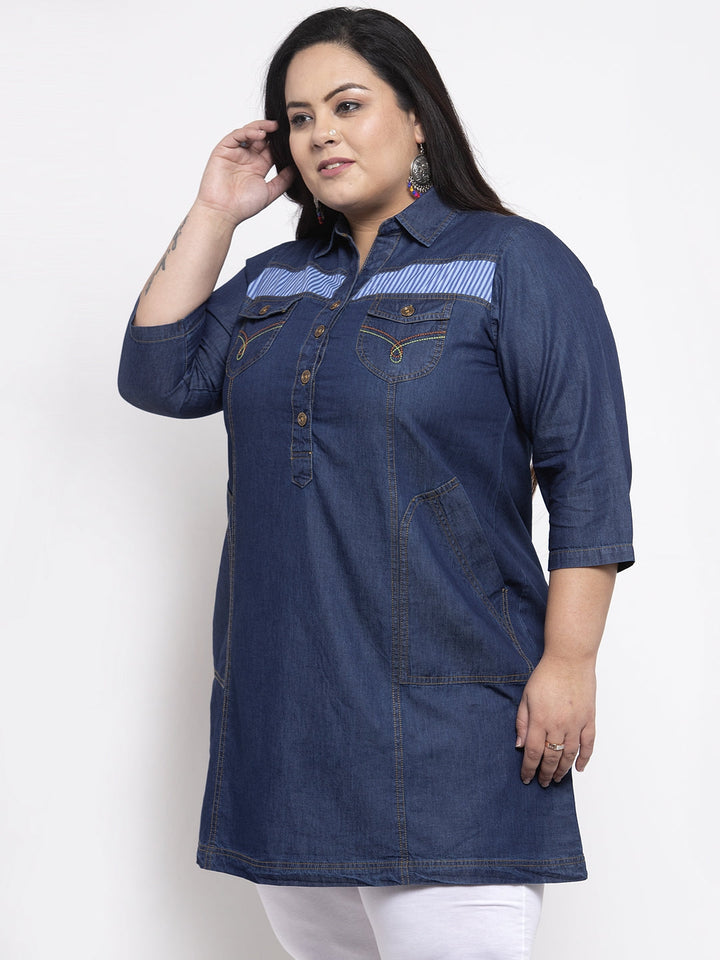 Women Blue Solid Shirt Dress