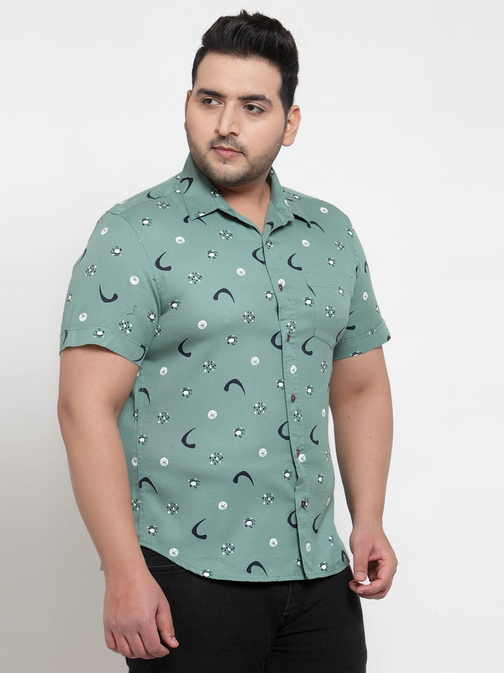 plusS Men Sea Green Regular Fit Printed Casual Shirt