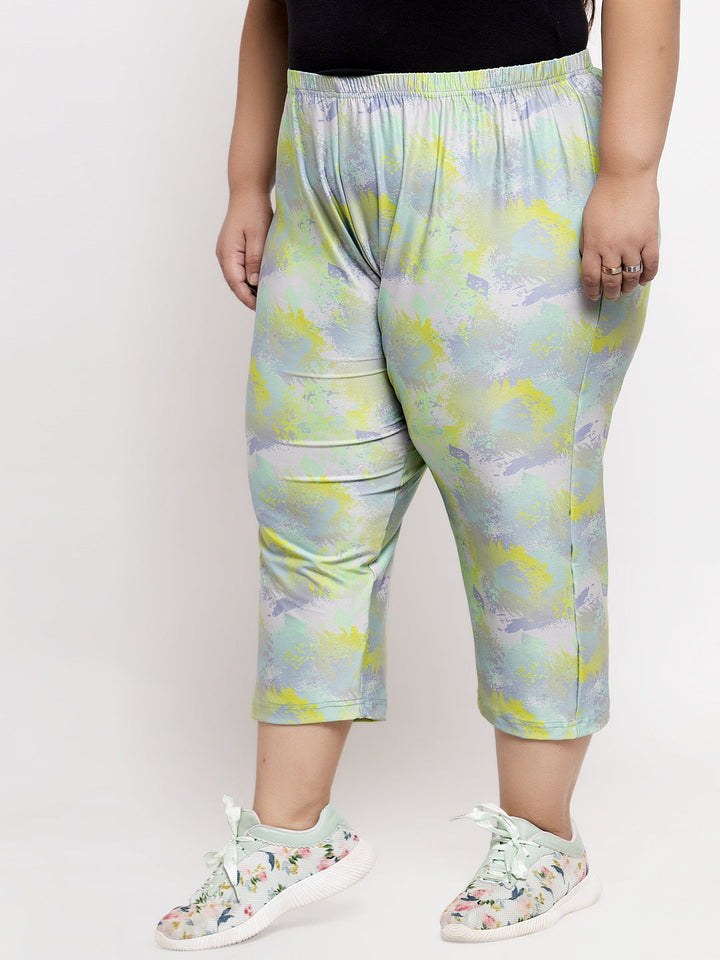 Women Green & Yellow Printed Capris