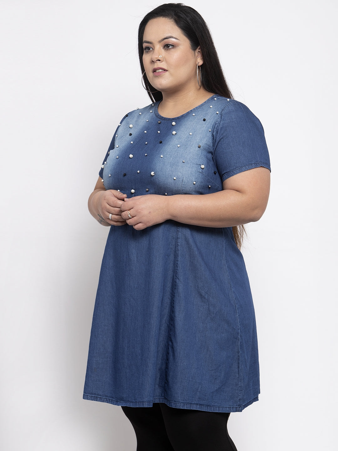 Women Blue Embellished Fit and Flare Dress