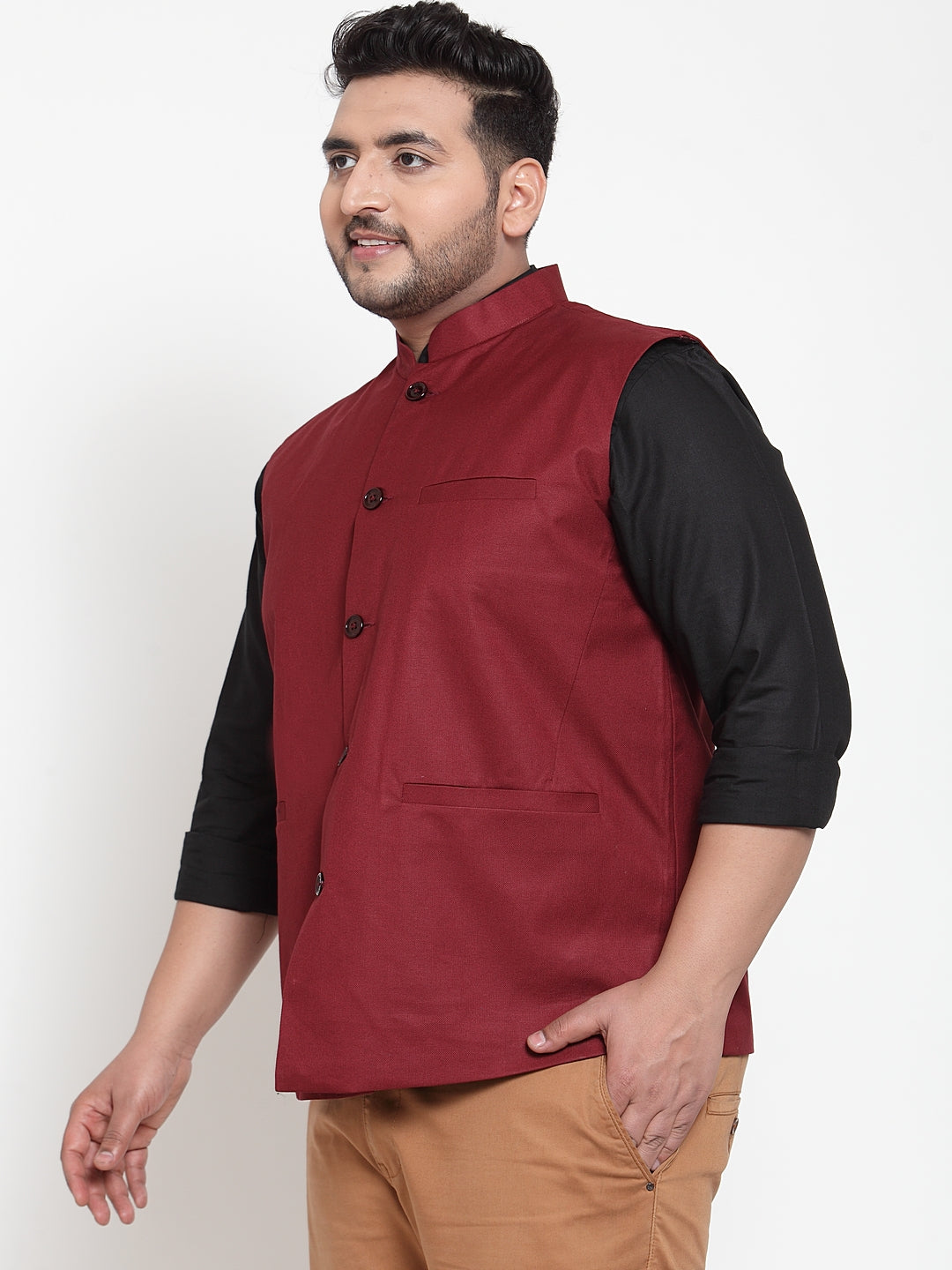 Plus Size Men Maroon Solid Waistcoat