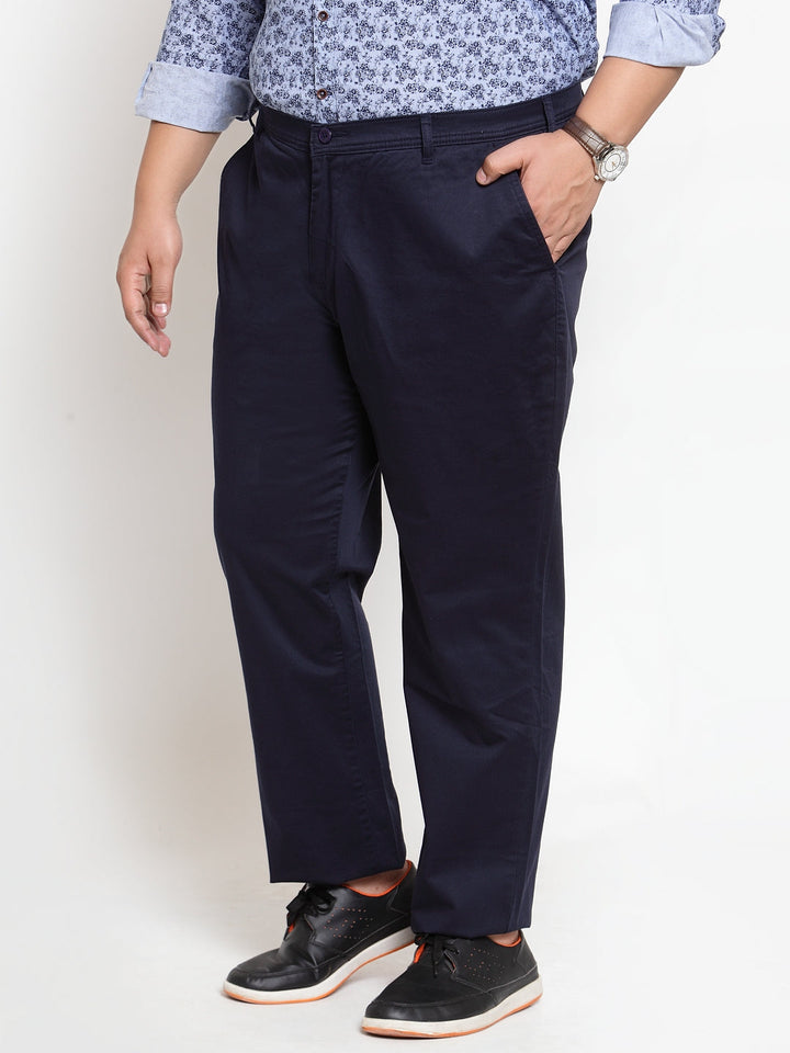 Men Navy Blue Regular Fit Solid Chinos