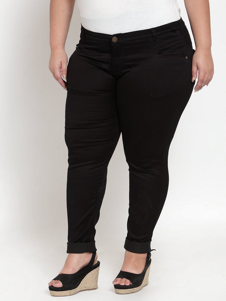 plusS Women Black Regular Fit Mid-Rise Clean Look Jeans