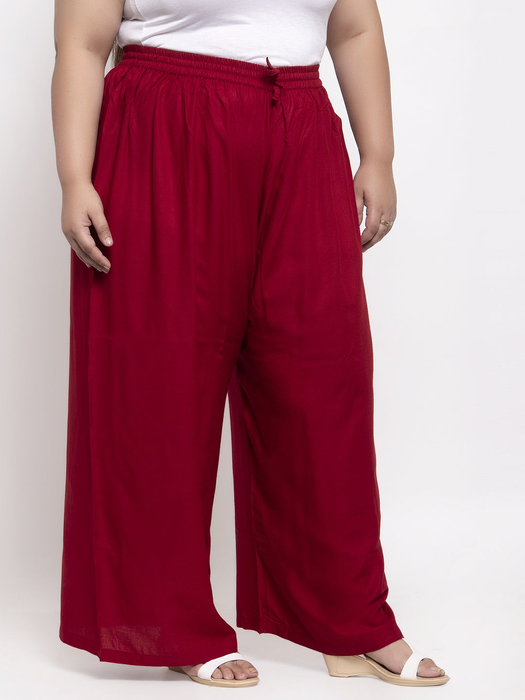 plusS Women Maroon Solid Flared Palazzos