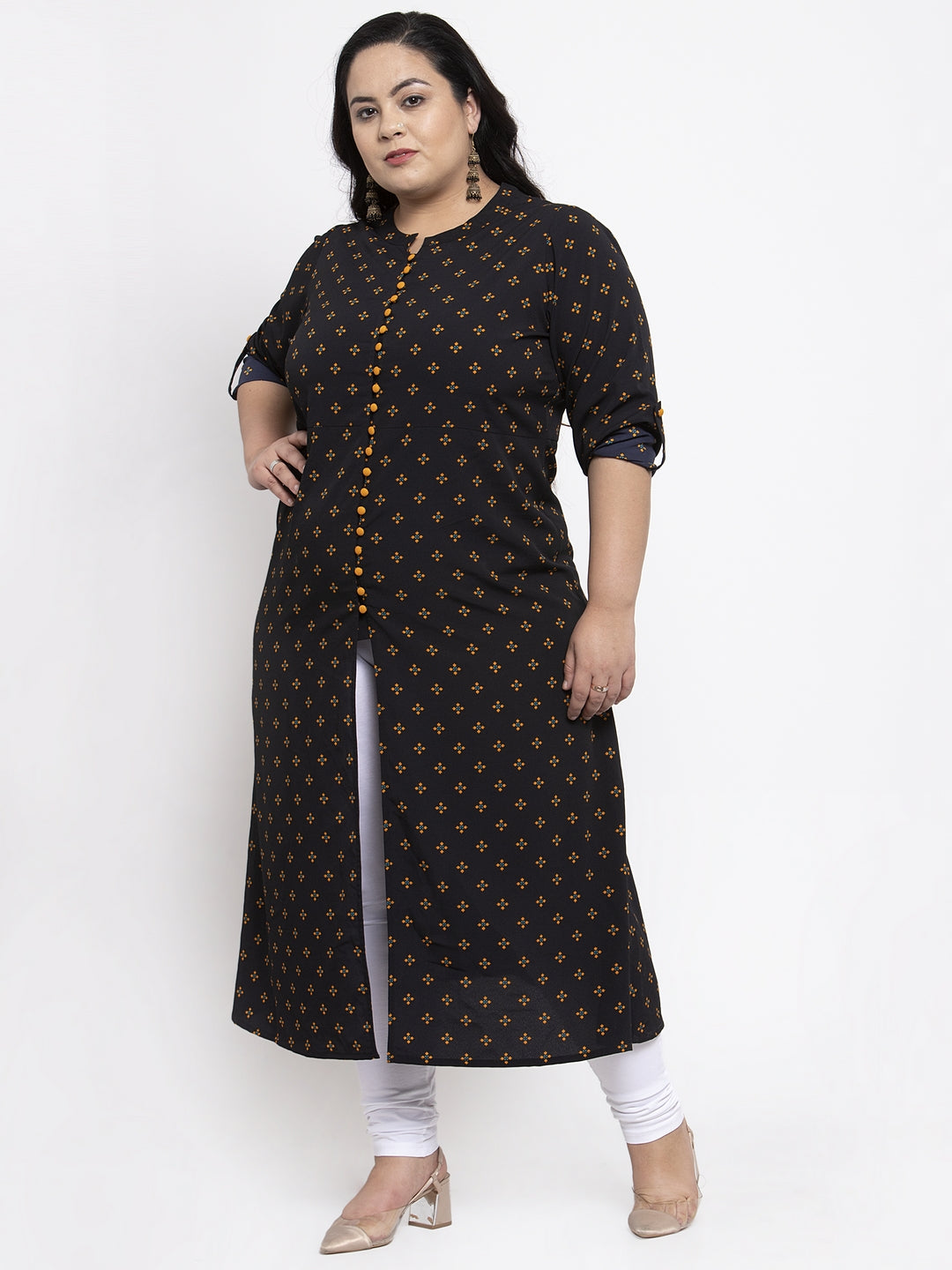 plusS Women Black Woven Design A-Line Kurta