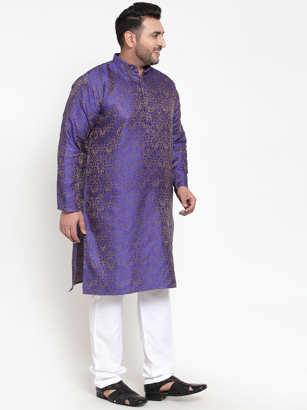 plusS Men Purple  White Self Design Kurta with Pyjamas