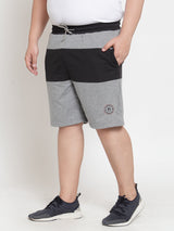 Men Black& Grey Mid-Rise Colourblocked Regular Shorts