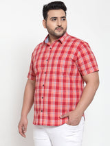 Men Red & White Regular Fit Checked Casual Shirt