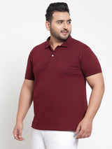 plusS Men Maroon Solid Polo Collar T-shirt