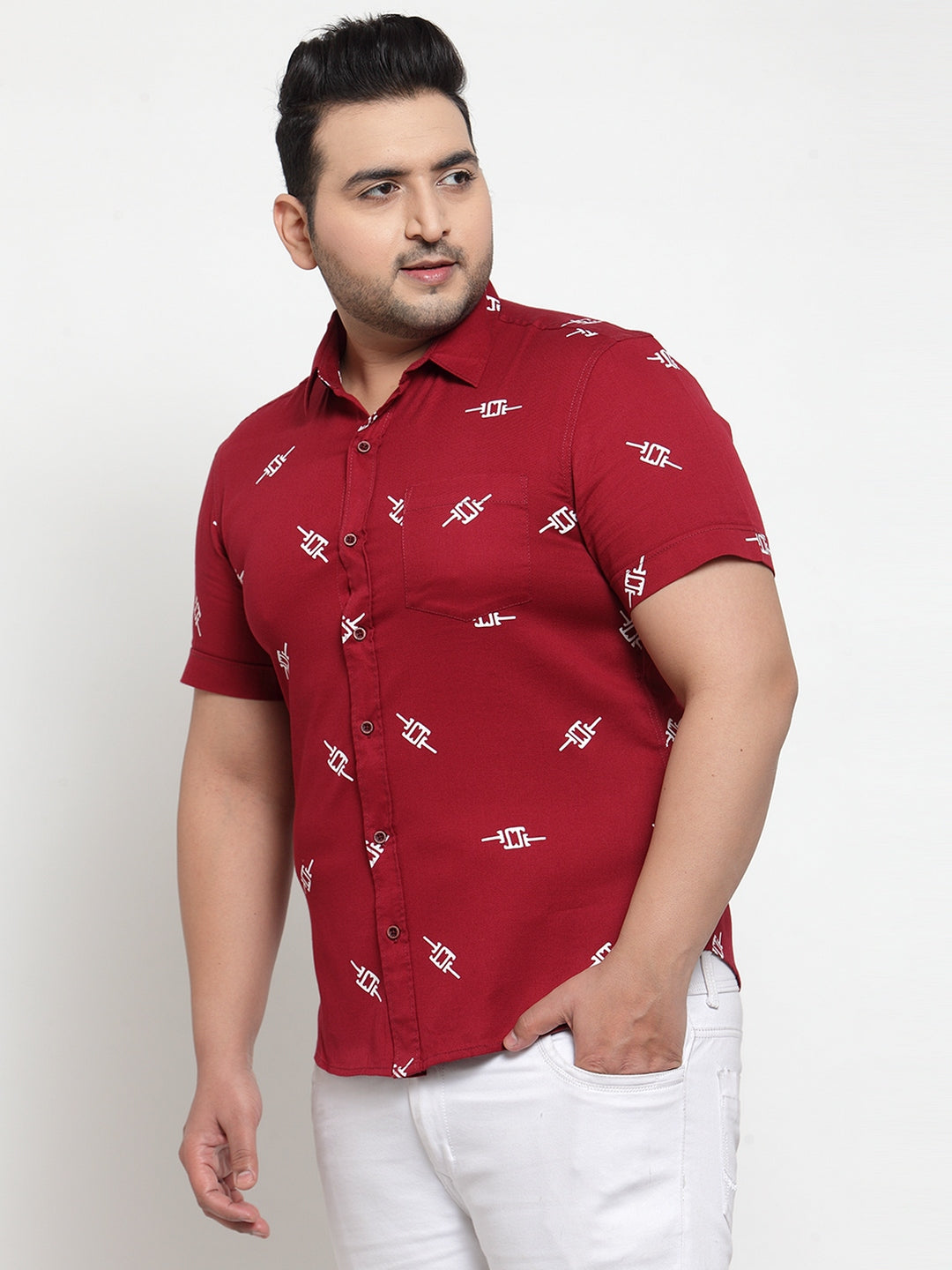 Men Maroon Regular Fit Printed Cotton Casual Shirt