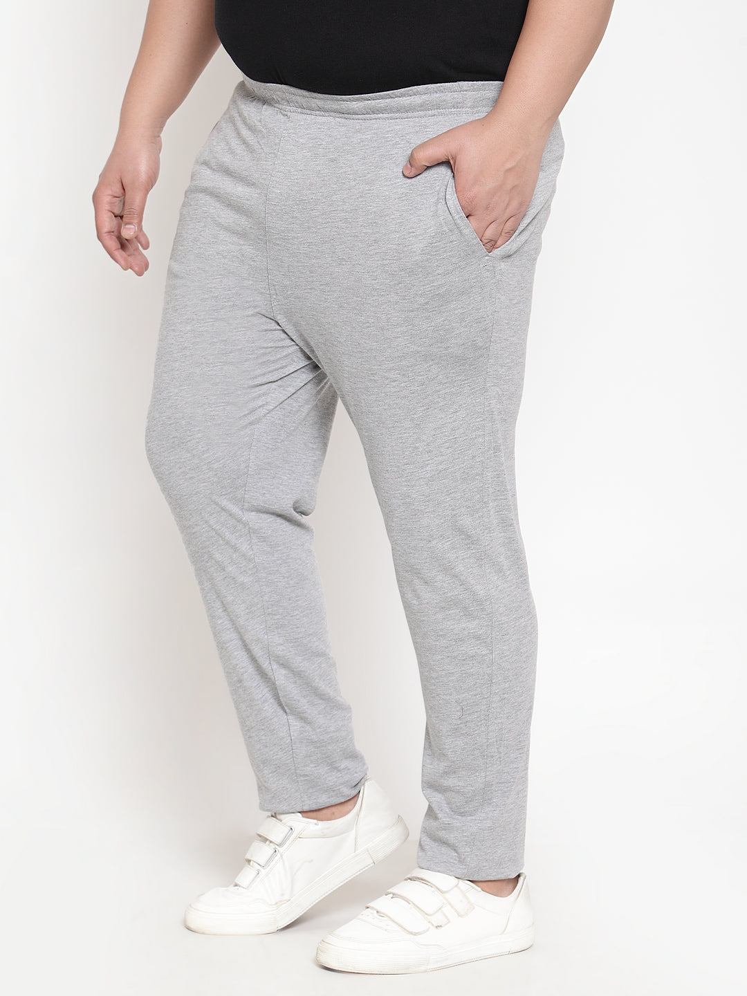 plusS Men Grey Melange Regular Fit Track Pants