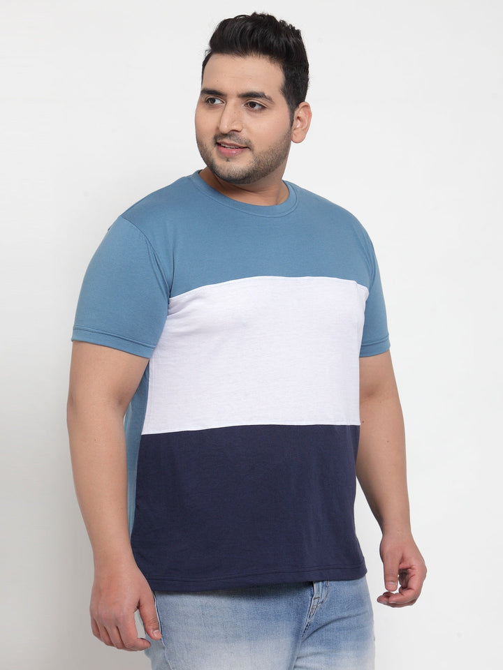 Men Blue Colourblocked Round Neck T-shirt