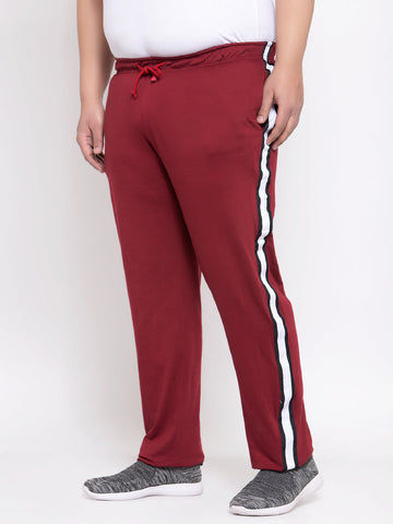 Men Plus Size Red Solid Straight-Fit Cotton Track Pants