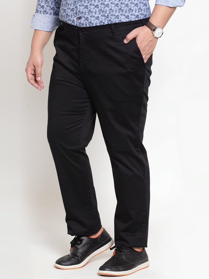 Men Black Regular Fit Solid Regular Trousers