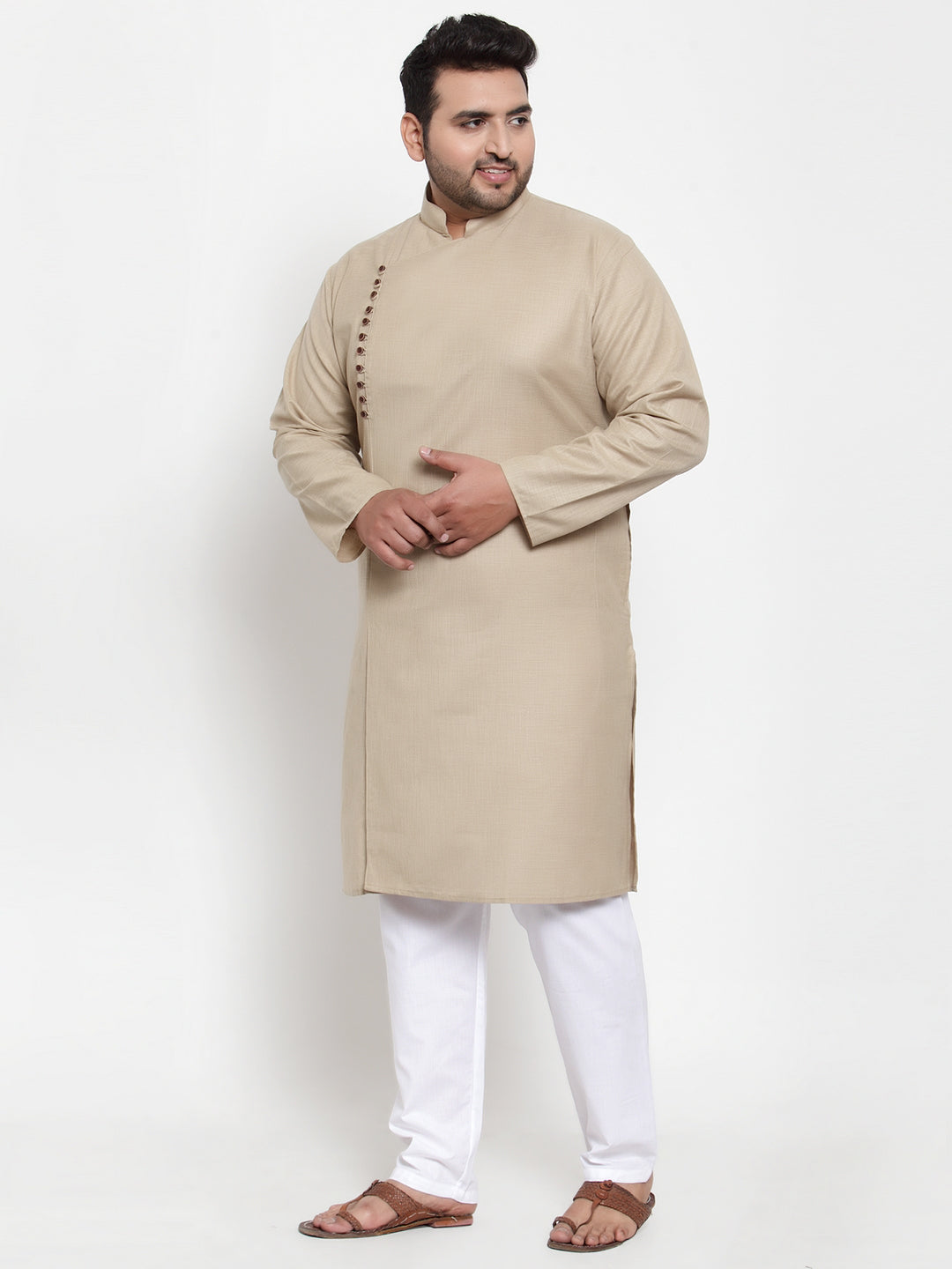 plusS Men Beige Pure Cotton Kurta with Pyjamas