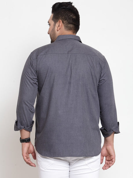 plusS Men Grey Regular Fit Self Design Casual Shirt