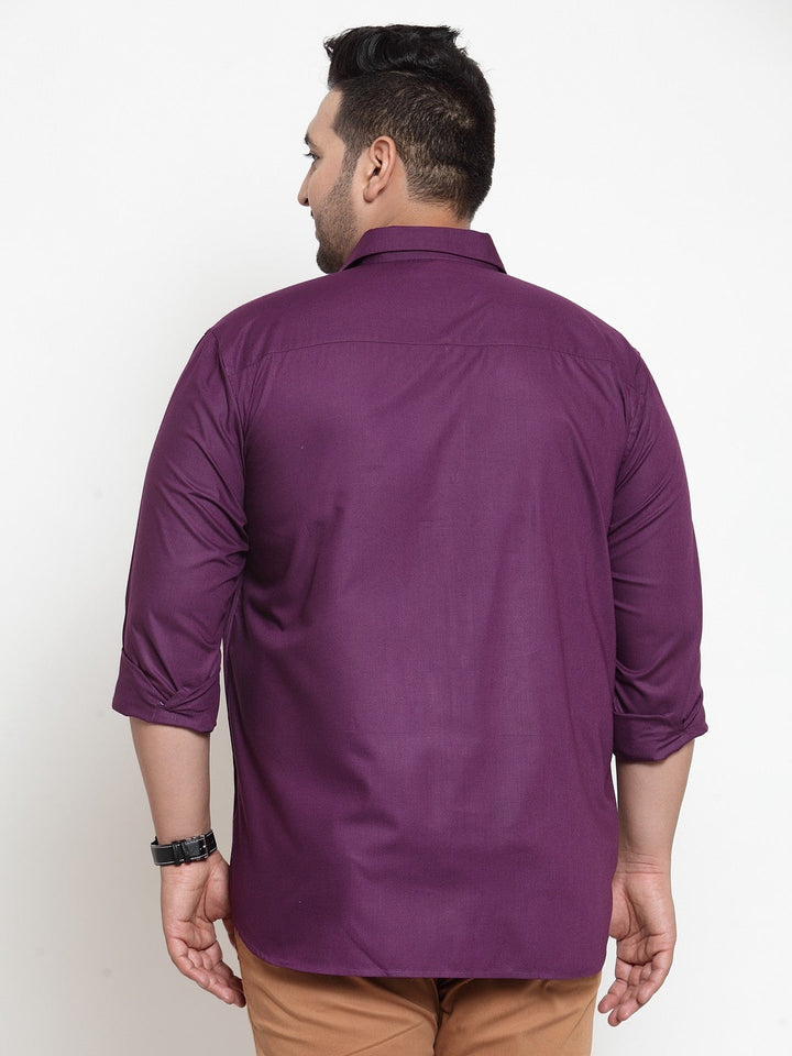 plusS Men Purple Regular Fit Solid Casual Shirt