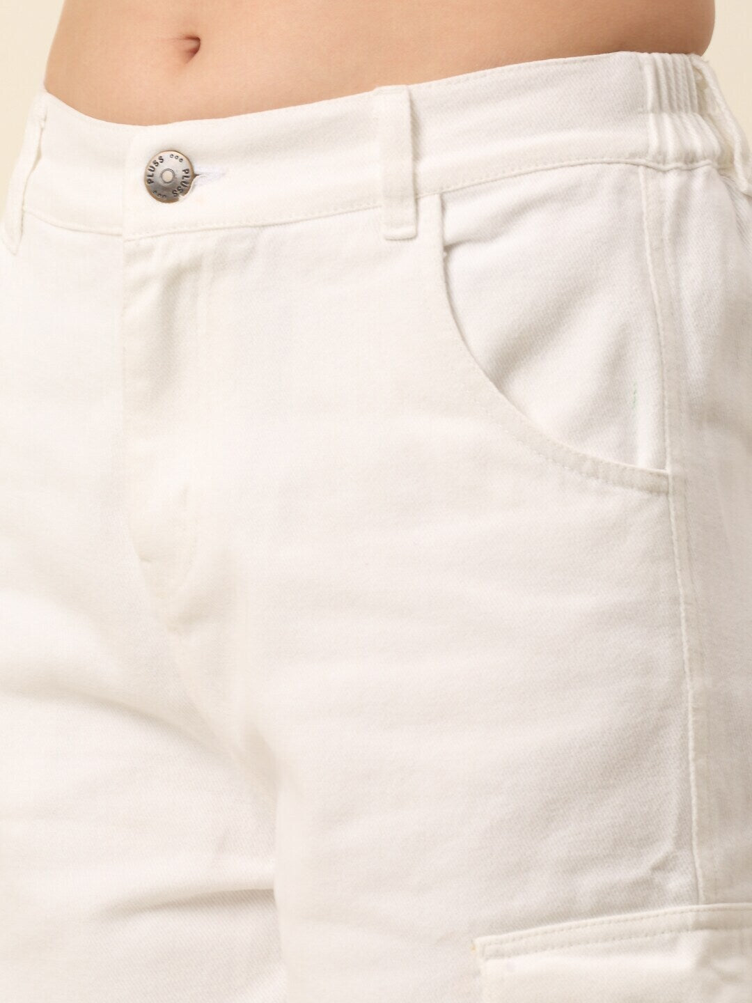 plusS Women White Low Distress Regular Fit Mid-Rise Stretchable Cotton Jeans