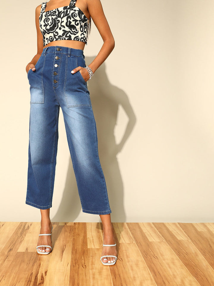 Stunning Blue Straight Fit Stretchable Jeans