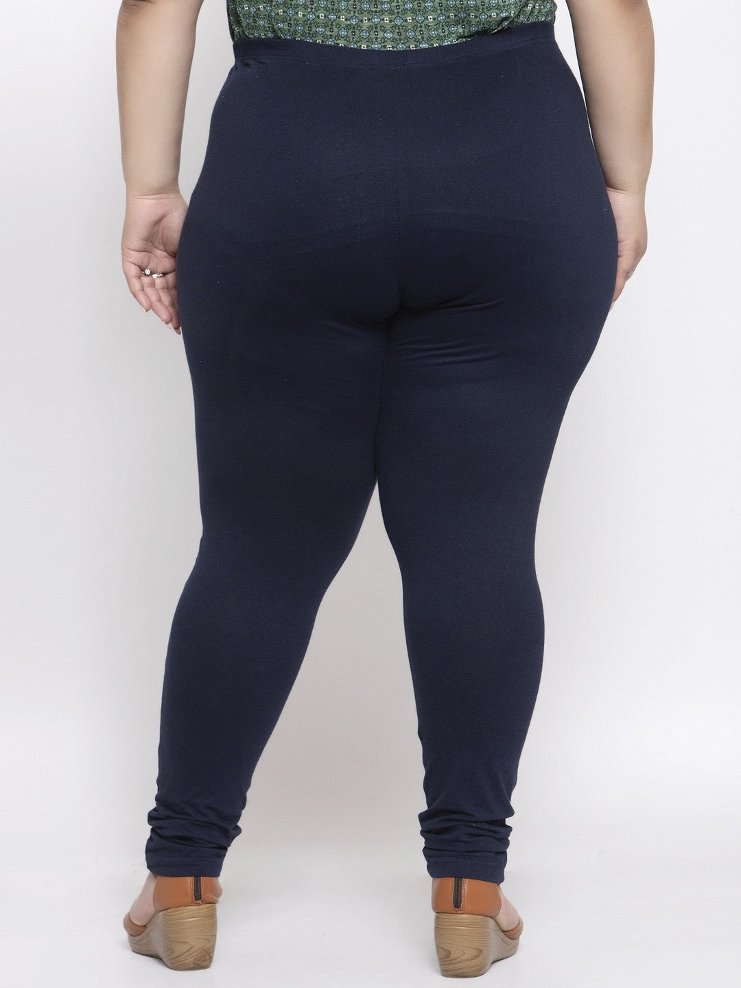 plusS Navy Blue Solid Plus Size Churidar-Length Leggings