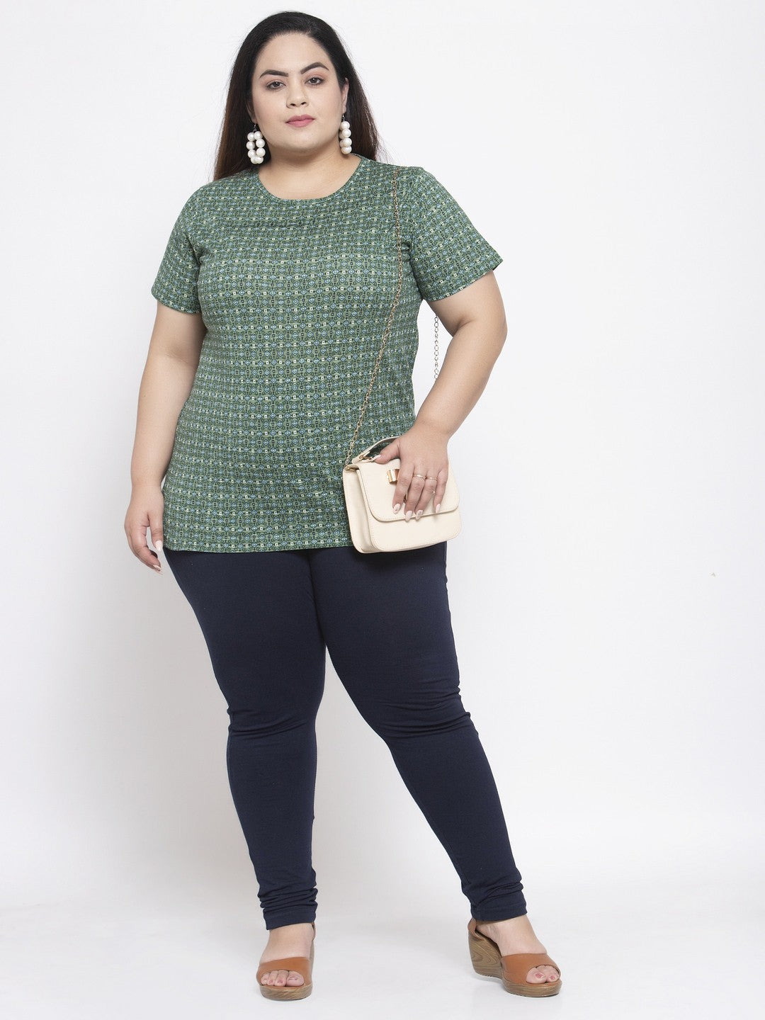 plusS Navy Blue Solid Plus Size Churidar-Length Leggings