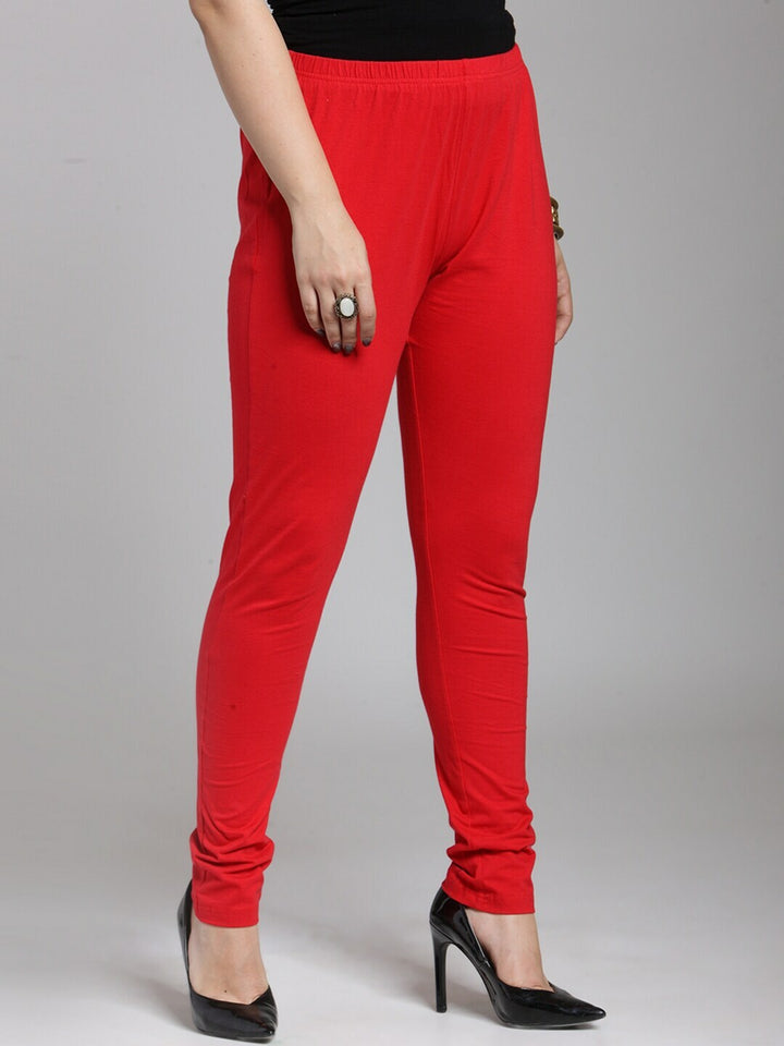 plusS Women Red Solid Churidar Leggings