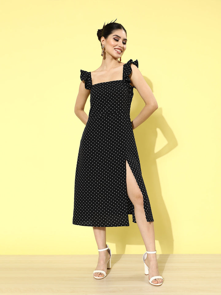 plusS Women Black Printed A-Line Dress