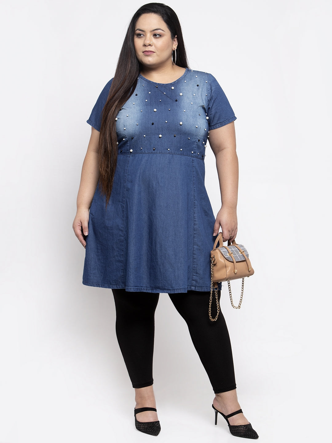 Women Blue Embellished Fit and Flare Dress