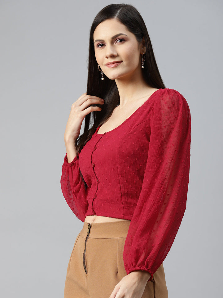 plusS Red Shirt Style Crop Top