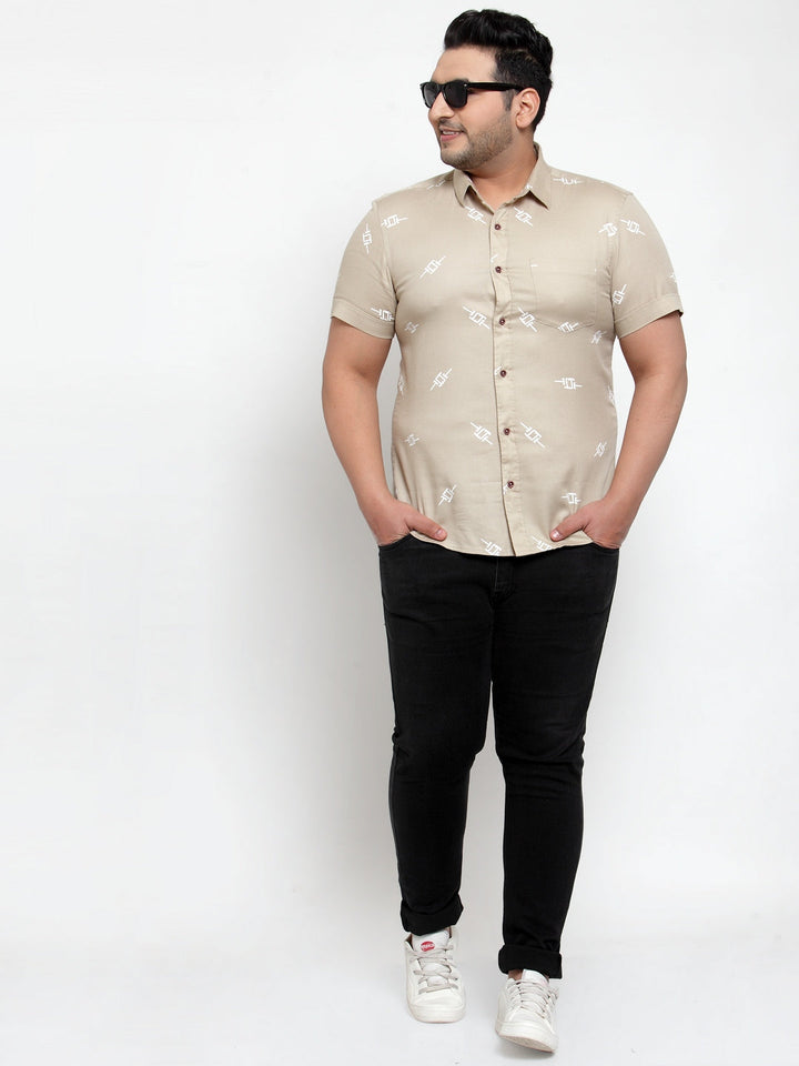 plusS Men Plus Size Beige Printed Casual Shirt