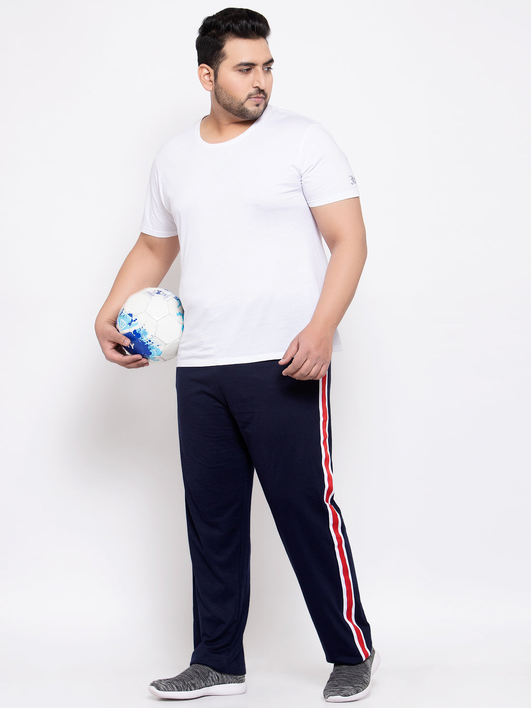 Men Navy Blue & Red Solid Straight-Fit Track Pants