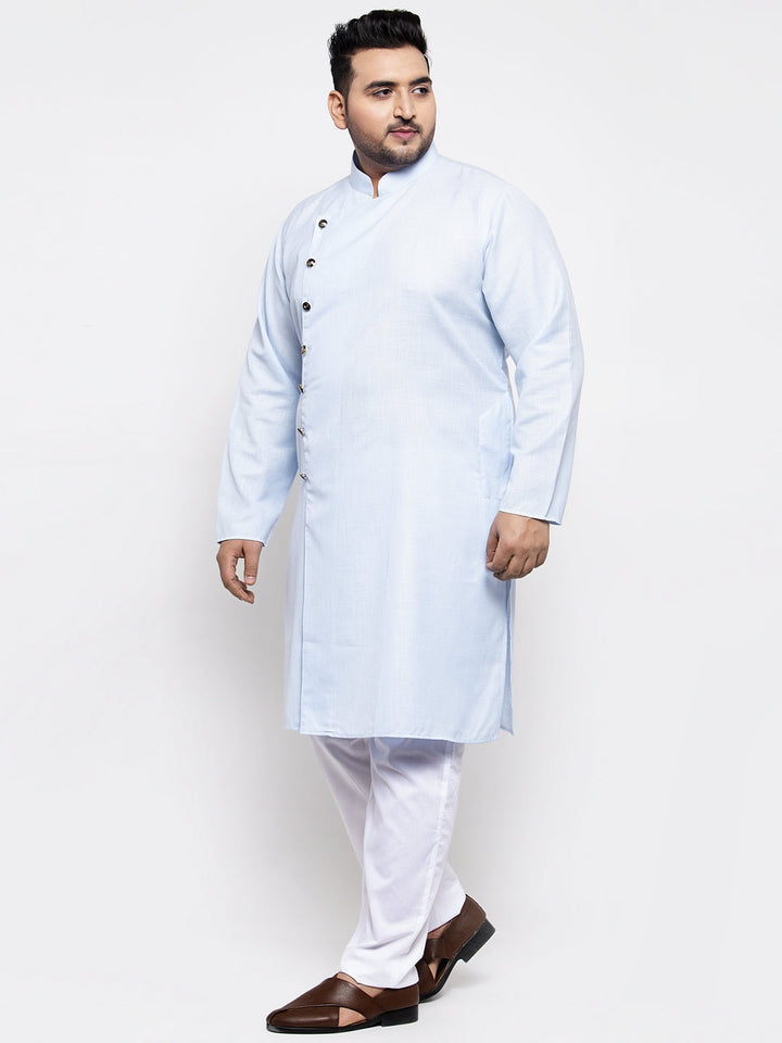 plusS Men Blue Solid Kurta with Pyjamas