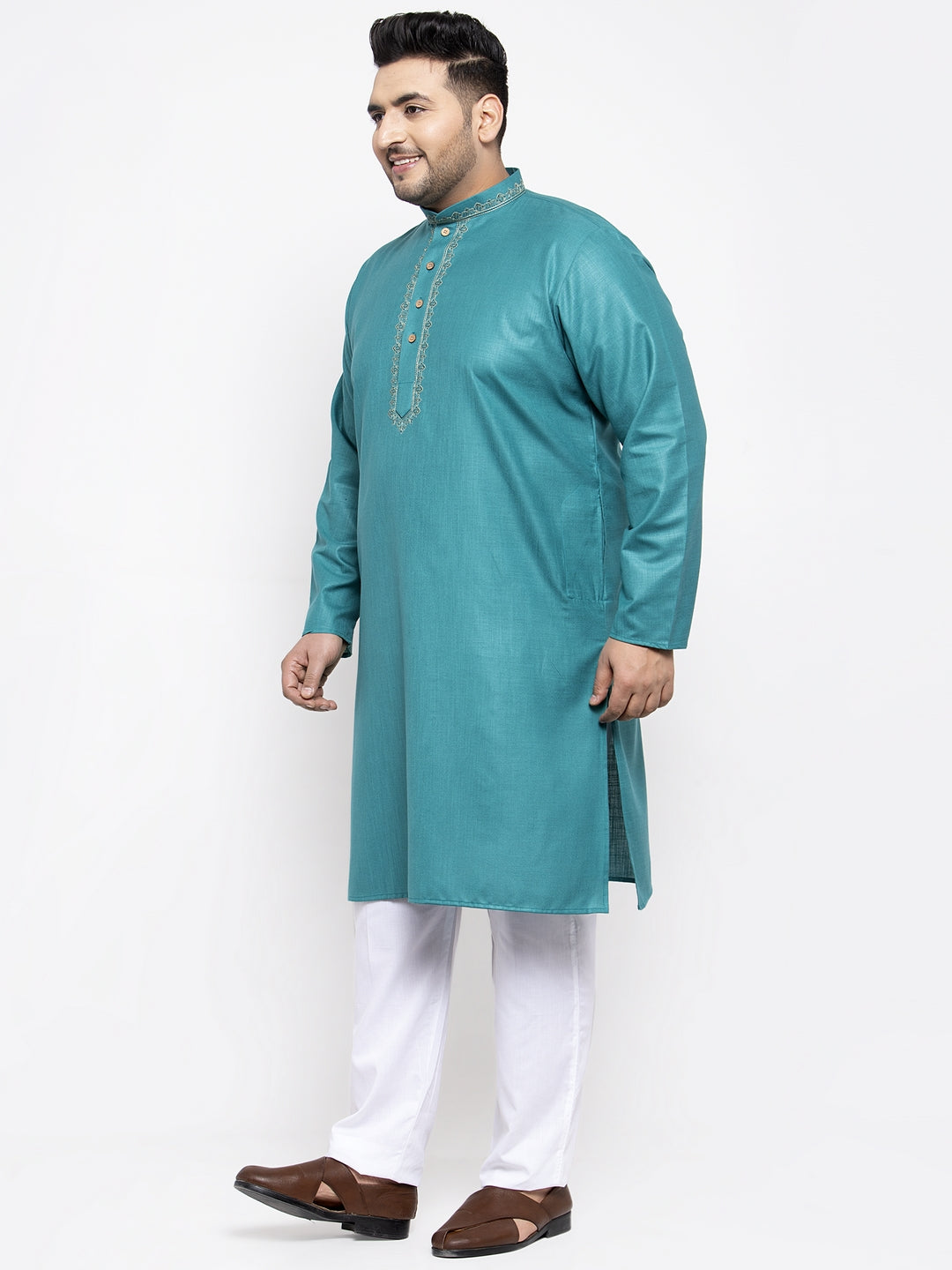 plusS Men Green Pure Cotton Kurta with Pyjamas