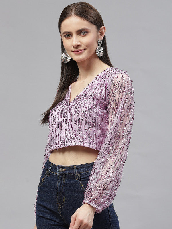 plusS Women Lavender Georgette Crop Top