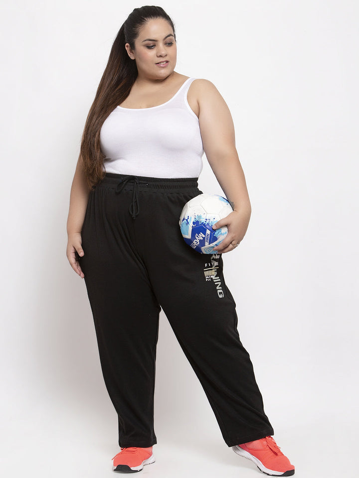 Women Black Solid Straight-Fit Track Pants