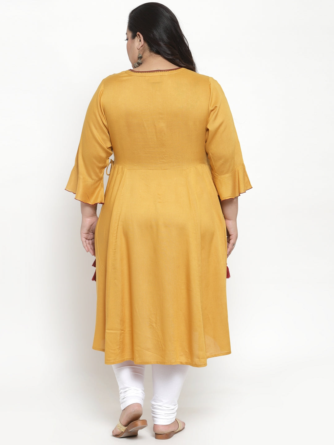 plusS Women Mustard Yellow  Red Yoke Design A-Line Kurta