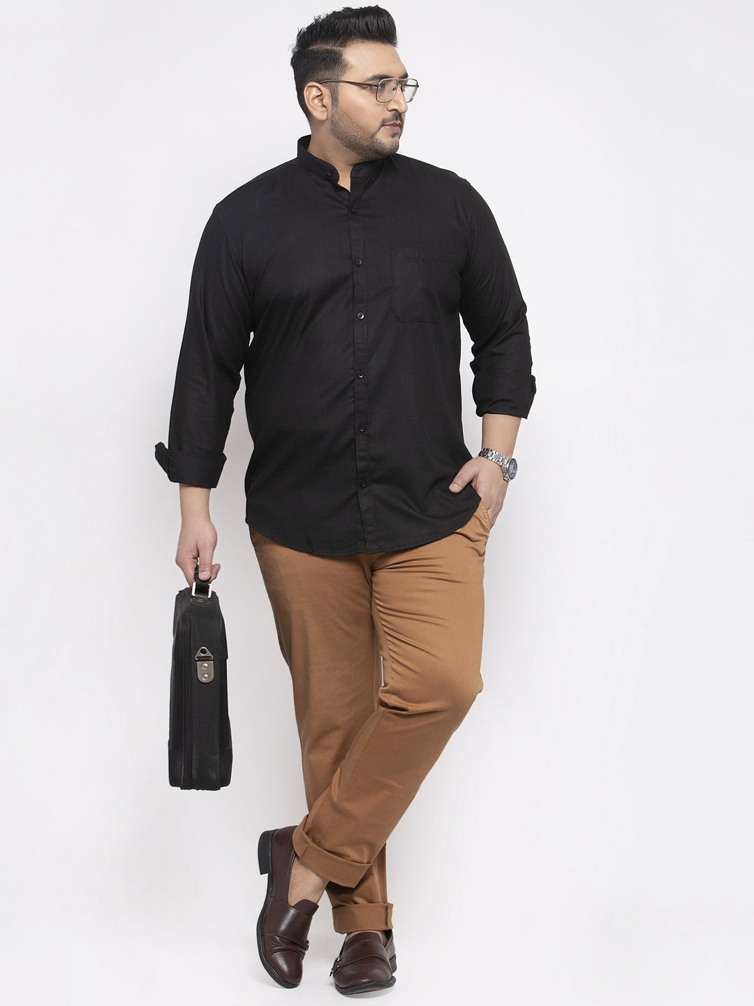 plusS Men Black Plus Size Casual Shirt