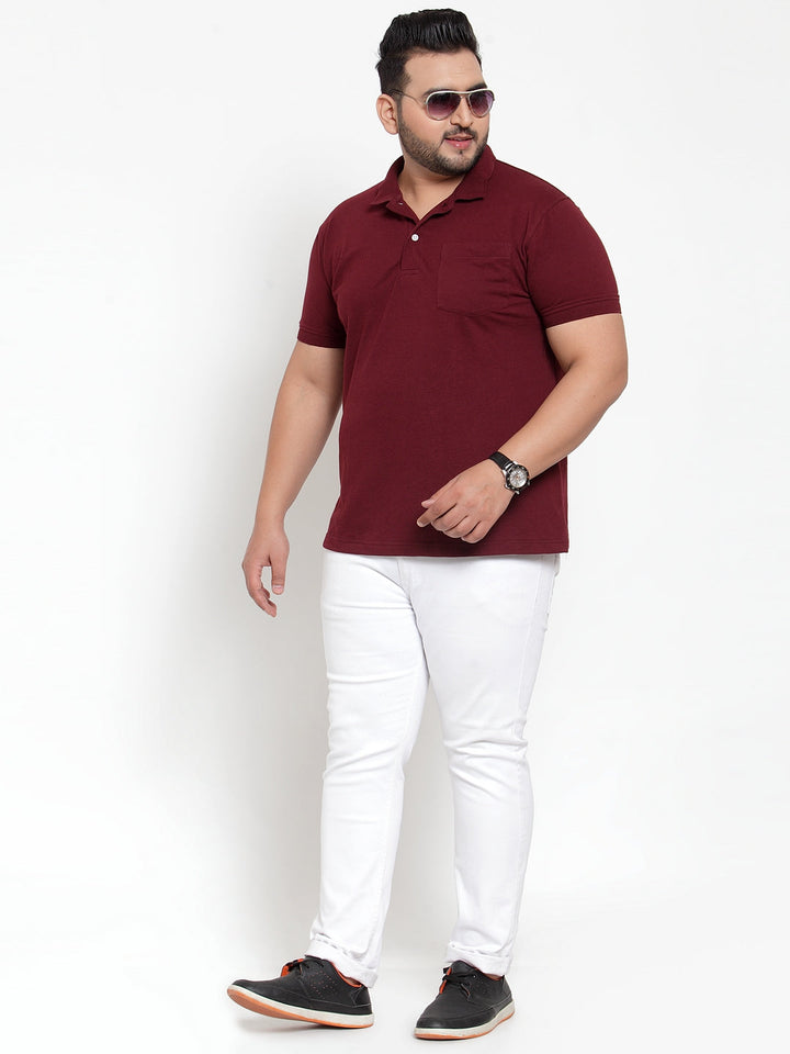 plusS Men Maroon Solid Polo Collar T-shirt