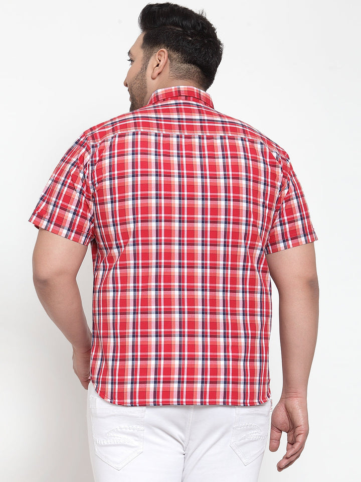 plusS Men Red Tartan Checks Opaque Checked Casual Shirt