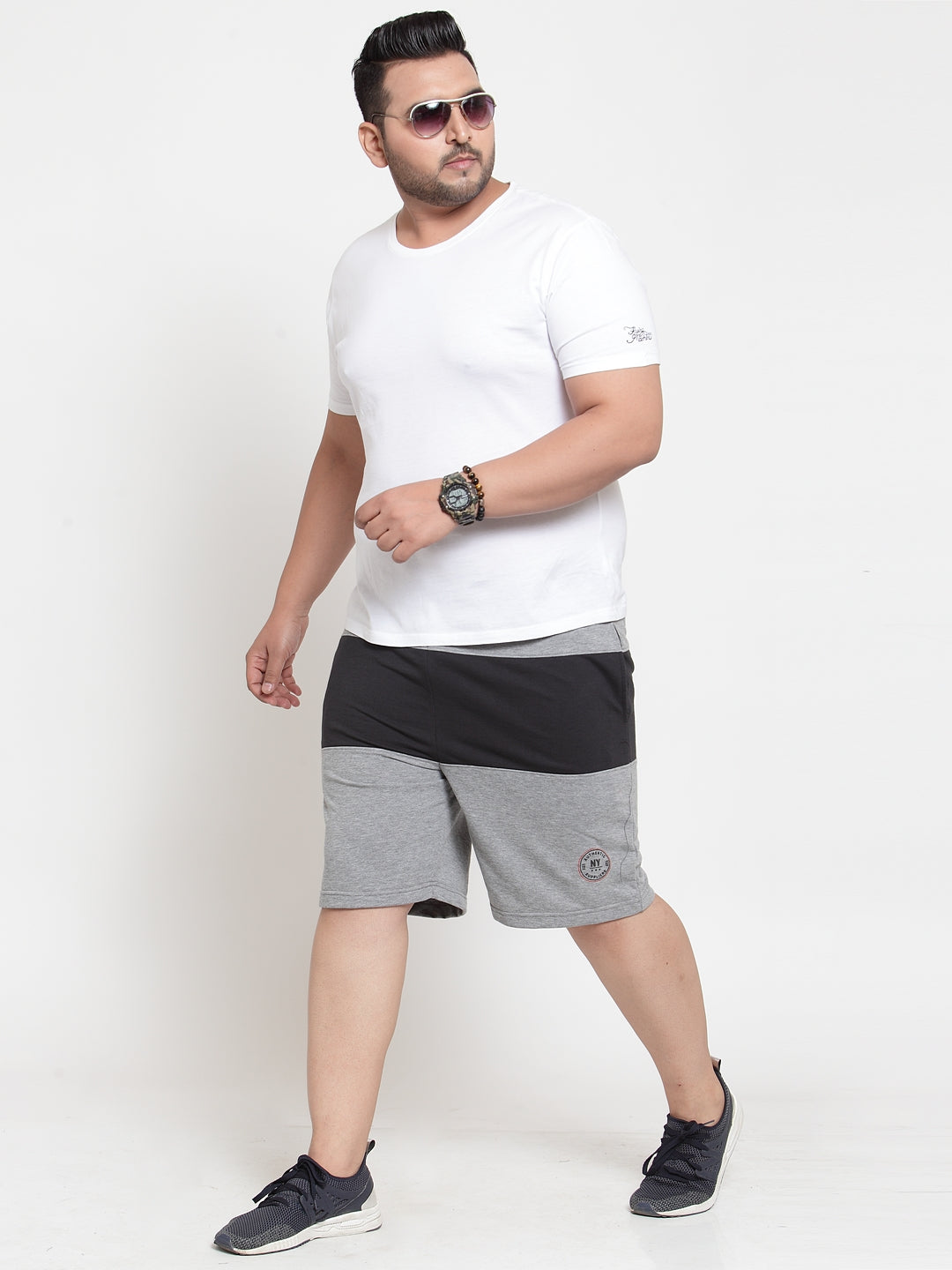 Men Black& Grey Mid-Rise Colourblocked Regular Shorts