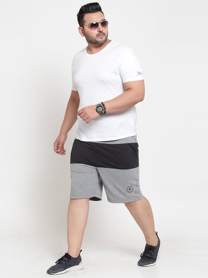 Men Black& Grey Mid-Rise Colourblocked Regular Shorts