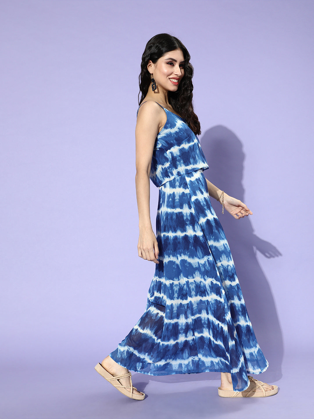 plusS Women Stunning Blue Floral Tiered Dress