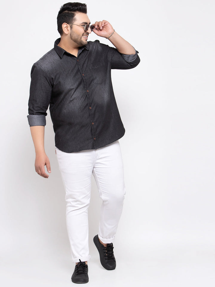 plusS Men Black Regular Fit Faded Casual Shirt