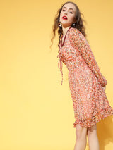 plusS Multi-coloured Floral Ruffled Dress