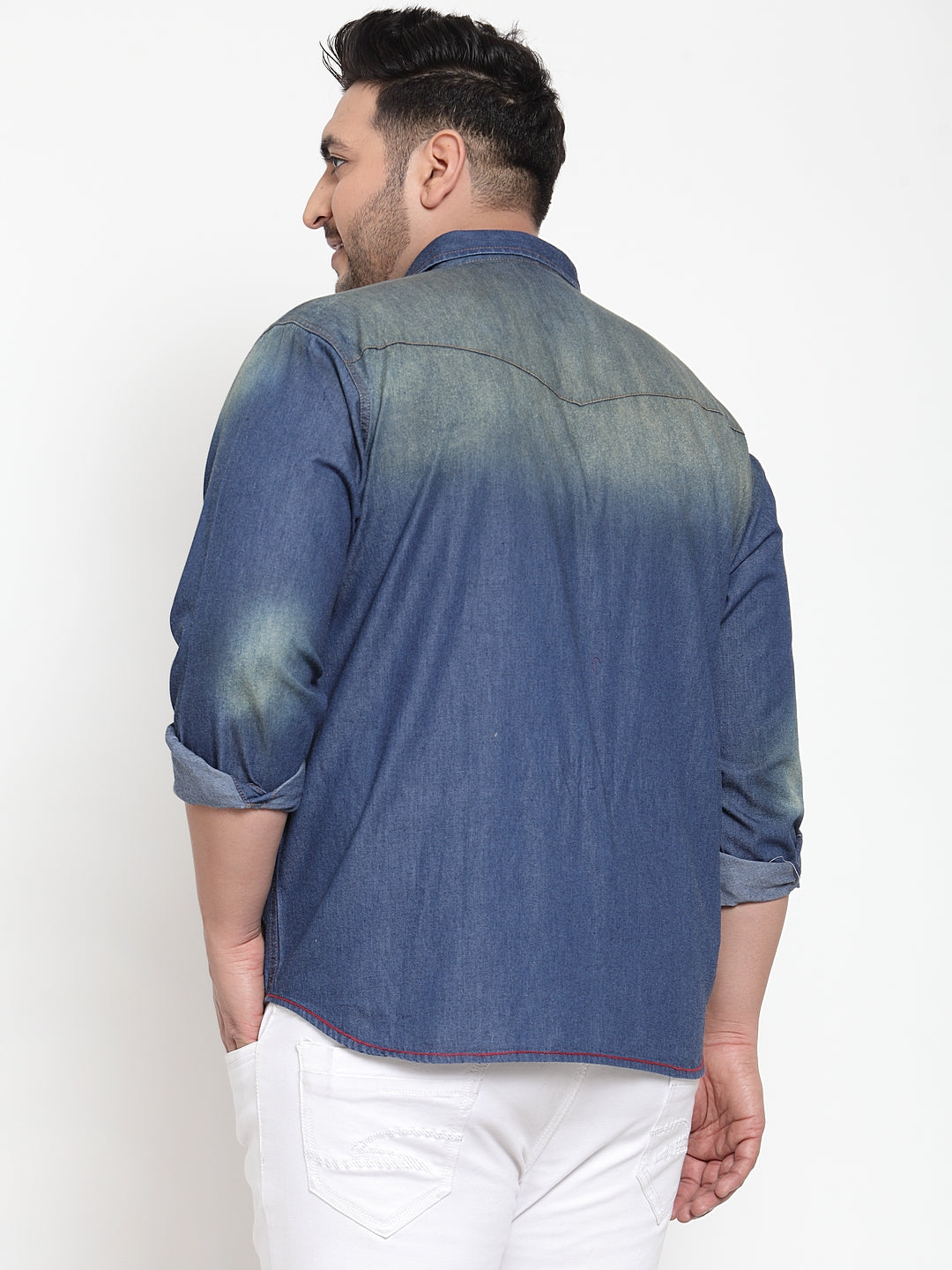 plusS Men Blue Regular Fit Faded Denim Casual Shirt