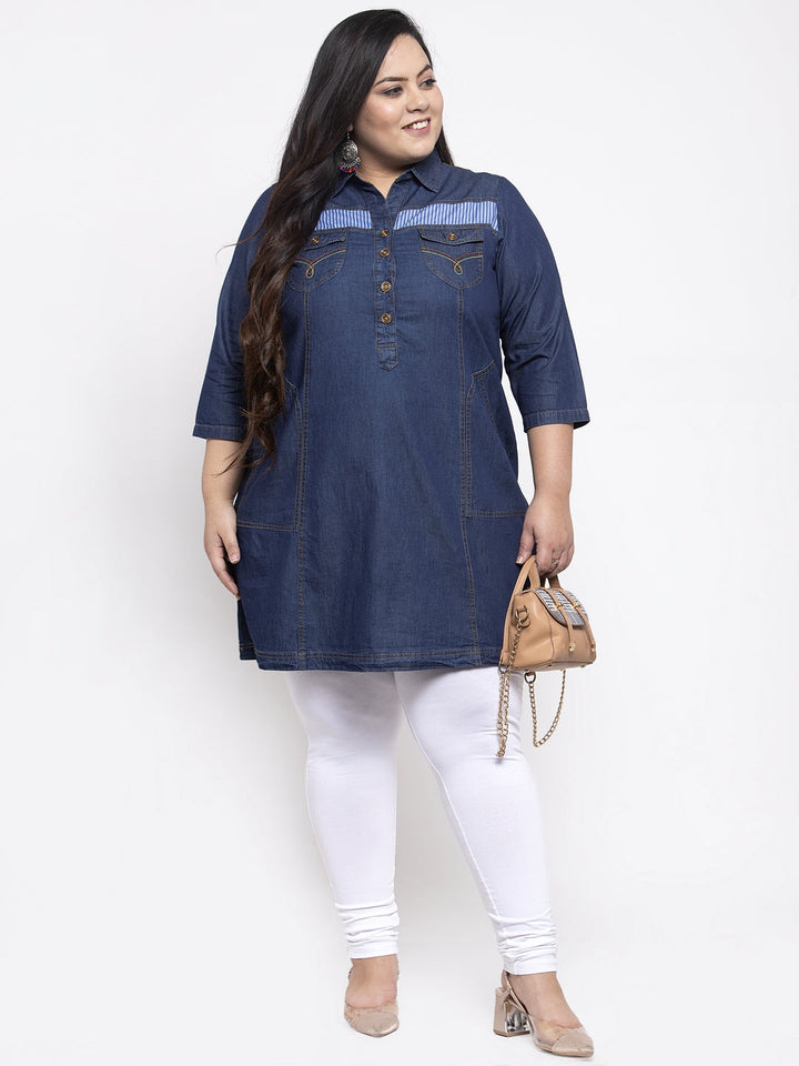 Women Blue Solid Shirt Dress